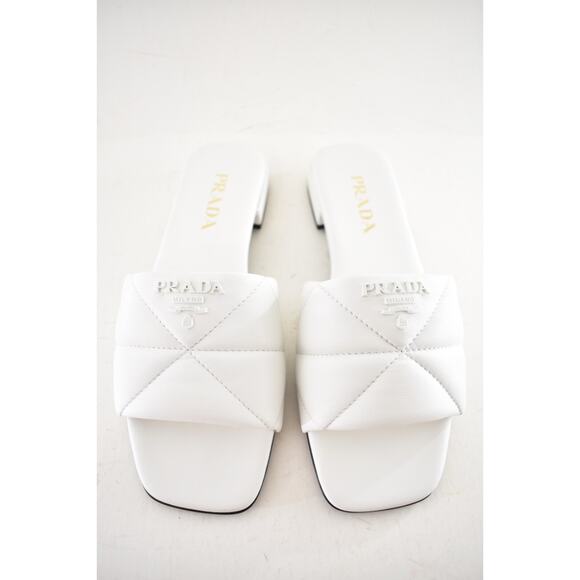 Prada White 55mm Quilted Nappa Leather Logo Slide Sandal Flat Sabots Mule 39 - Picture 7 of 16